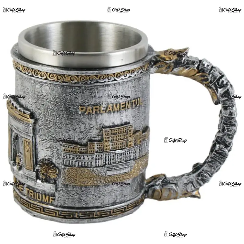 Cana din metal si rasina, bucuresti 10×12 cm
